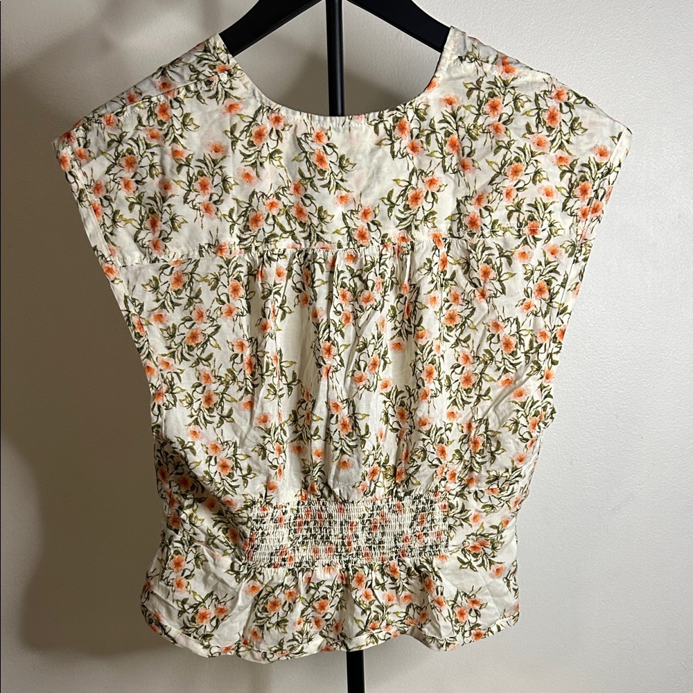 Free People Floral Blouse with Orange and Green Hues - Picture 7 of 8